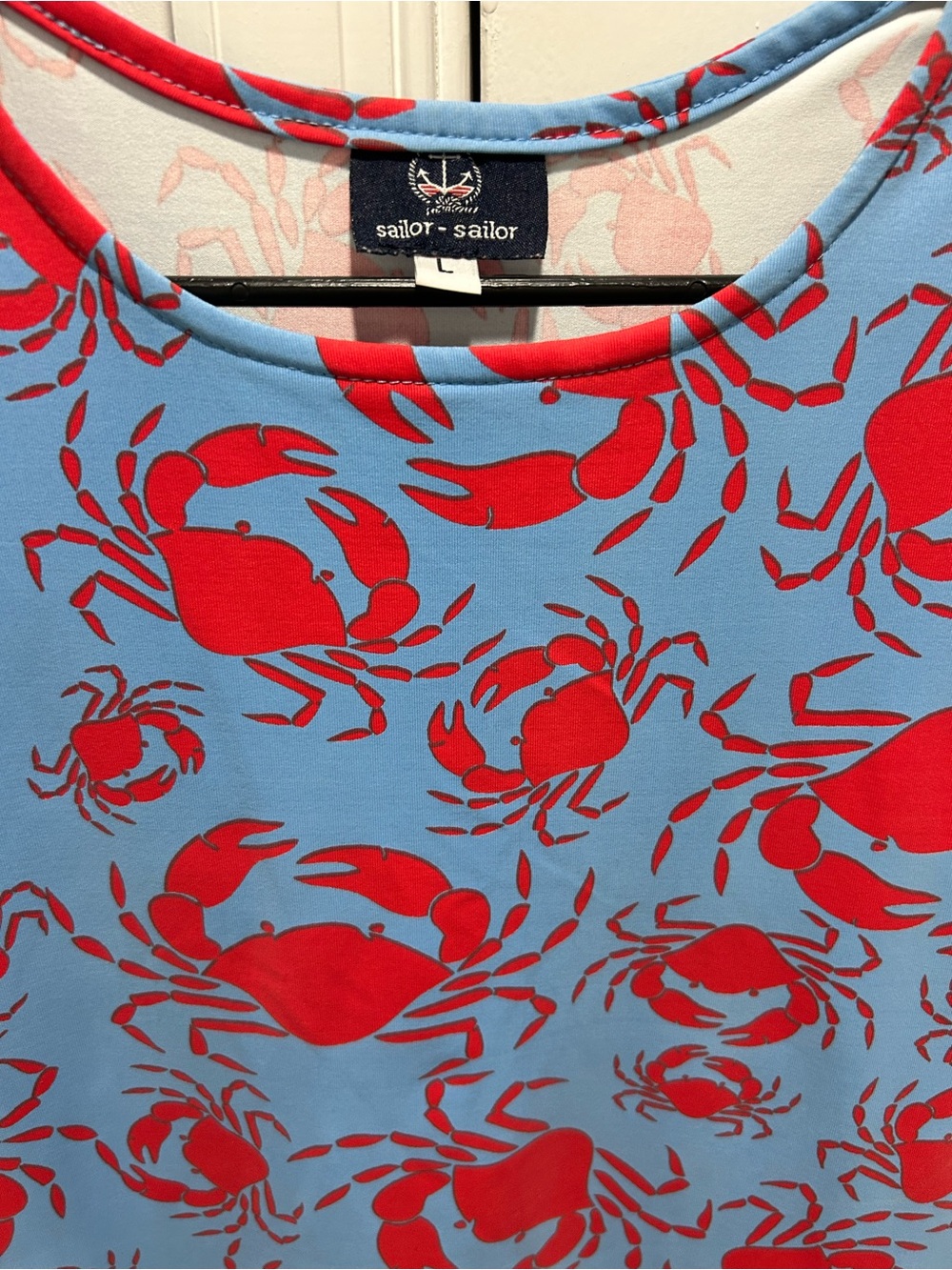 Blue & Red Crab Print Sleeveless Mini Dress - Picture 3 of 3